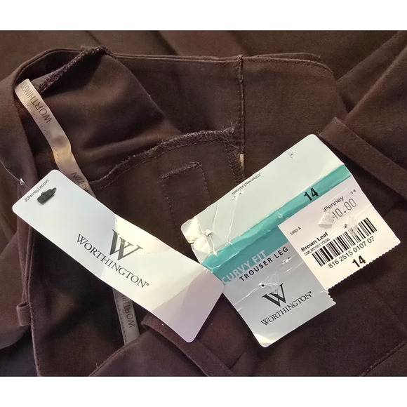 Worthington Curvy Trouser Leg Pants Women's 14 Brown NWT - Picture 6 of 16